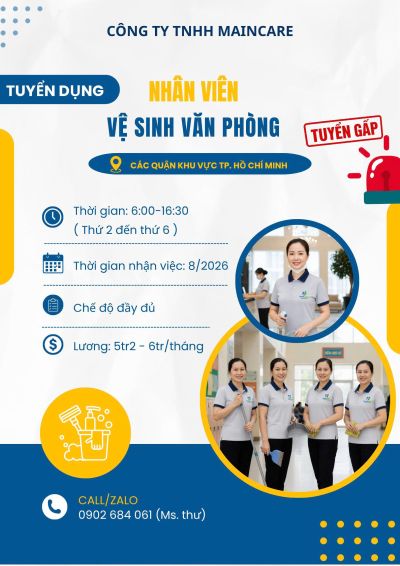 TUYỂN DỤNG NH&Acirc;N VI&Ecirc;N VỆ SINH VĂN PH&Ograve;NG